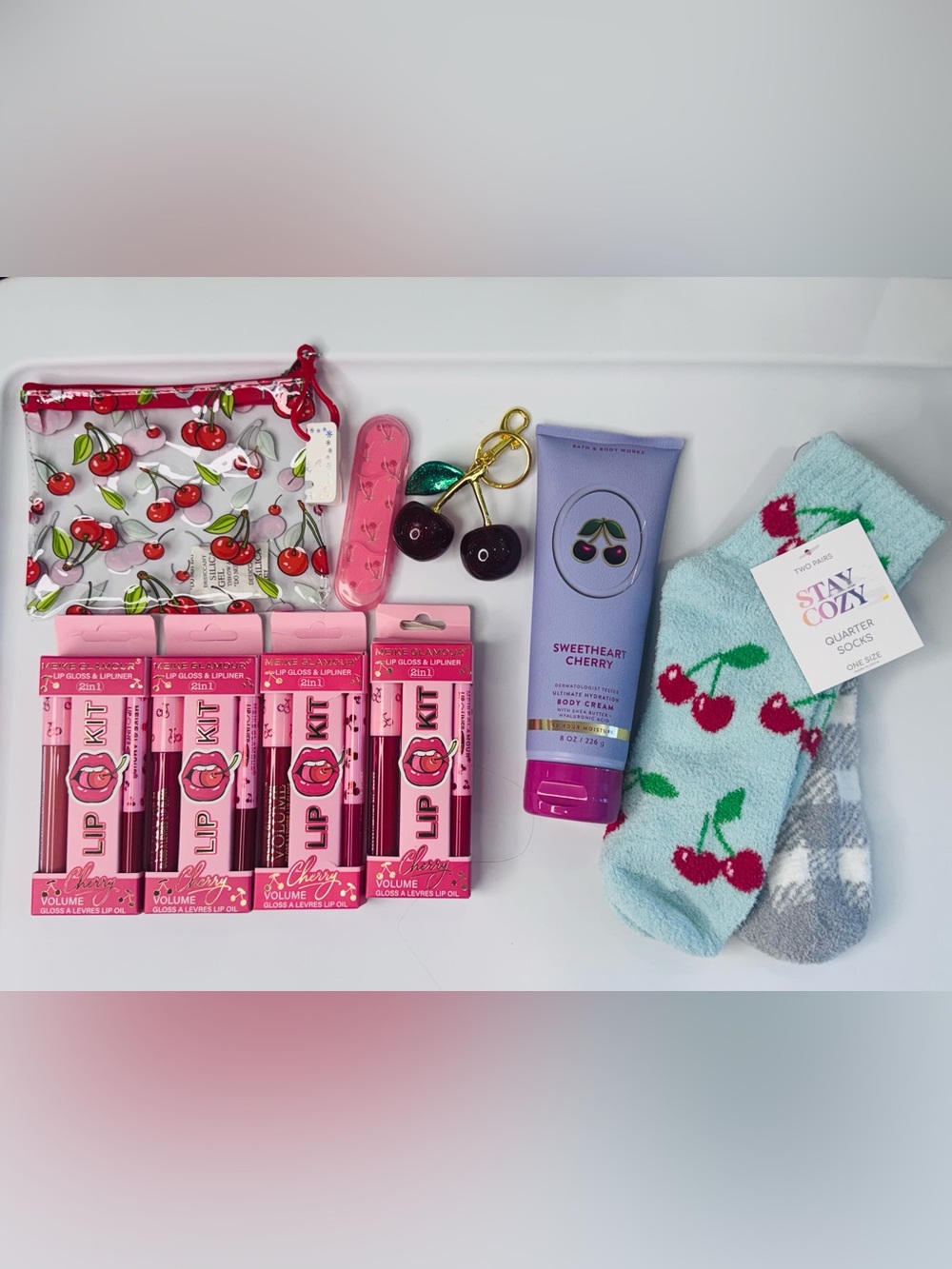 Bath and Body Sweetheart Cherry body cream bundle of cherry theme items